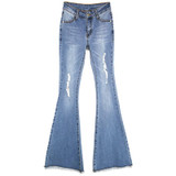 KOZONHEE Tassel Hole Ripped Flare Jeans Women Long Bell-Bottoms Jeans Stretching For Girls Trousers For Women Jeans Large Size