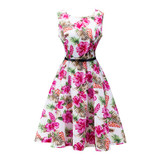 Kostlich Summer Dress Women Retro Cotton Floral Print 50s 60s Vintage Dress With Belt Sleeveless Elegant Party Dresses Sundress