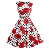 Kostlich Summer Dress Women Retro Cotton Floral Print 50s 60s Vintage Dress With Belt Sleeveless Elegant Party Dresses Sundress