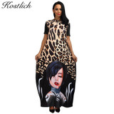 Kostlich Women Dress O-Neck Leopard Beauty Print Dress Women Maxi Long Dresses Plus Size Loose Casual Womens Clothing Sundress Kostlich Women Dress O-Neck Leopard Beauty Print Dress Women Maxi Long Dresses Plus Size Loose Casual Womens Clothing Sundress