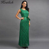 Kostlich Summer Women Long Dress 2017 UK Green Elegant Prom Fashion Casual Ladies Maxi Clothes Evening Party O-Neck Lace Dresses