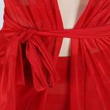 Kostlich Stripes Mesh See Through Overalls Women Sexy Jumpsuit Wine Red Cape Coat & Long Pants 2 Piece Rompers Womens Jumpsuit