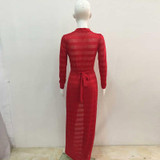 Kostlich Stripes Mesh See Through Overalls Women Sexy Jumpsuit Wine Red Cape Coat & Long Pants 2 Piece Rompers Womens Jumpsuit
