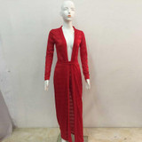 Kostlich Stripes Mesh See Through Overalls Women Sexy Jumpsuit Wine Red Cape Coat & Long Pants 2 Piece Rompers Womens Jumpsuit