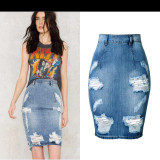 Kostlich Plus Size Jeans Skirt 2017 Sexy Women High Waist Jean Skirt Back Split Ripped Jeans Skirts Womens Bodycon Denim Skirts