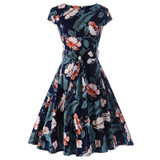 Kostlich Floral Print Summer Sundress 2017 Short Sleeve Belt Tunic Vintage Dress Women Elegant Swing Rockabilly Party Dresses