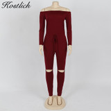 Kostlich Autumn 2017 Women Rompers Off Shoulder Long Sleeve Jumpsuit Romper Sexy Women Clothes 5 Colors Rompers Womens Jumpsuit