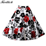 Kostlich 8 Style Flower Print Skirts Womens High Waist 50s Summer Vintage Skirt 2017 Elegant Retro Women Midi Skirt Plus Size
