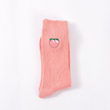 Korean Women's Kawaii Embroidery Fruit Knee Socks Cute Female Avocado Banana Cherry Peach Cartoon Long Sock Pink Cotton Sock