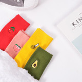 Korean Women's Kawaii Embroidery Fruit Knee Socks Cute Female Avocado Banana Cherry Peach Cartoon Long Sock Pink Cotton Sock