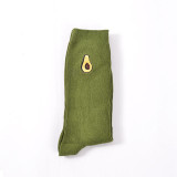 Korean Women's  Kawaii Embroidery Fruit Knee Socks Cute Female Avocado Banana Cherry Peach Cartoon Long Sock Pink Cotton Sock