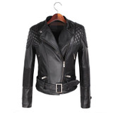 Leather Jackets Women 2017 Spring Autumn Rivet Zipper Motorcycle Faux Leather Coat Female Paragraph Lapel Jacket Coat