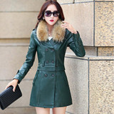 Leather Jacket Women's Sheepskin Coat Female Leather Removable Women Long Trench Leather Jacket With Fur Collar LC0087