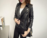 Leather Jackets Women 2017 Fashion Rivet Zipper Soft Motorcycle Faux Leather Coat Female Paragraph Lapel PU Jacket