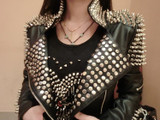 Leather Jacket Women Punk Rivets Studded Motorcycle Leather Spiked Leather Jackets 2017 Spring Classic Heavy Metal Rivets