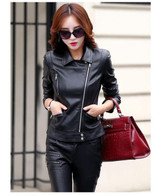 Leather Jacket women Spring and Autumn Leather Coat Women Short Slim Motorcycle Leather Clothing Female Outerwear Wine Black 150