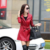 Leather Coats Women Long with Belt  Leather Jacket Turn-Down Collar Jaqueta Couro Jaqueta De Couro Feminina CJJ0018