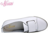 Leather Casual Shoes For Women Flats Solid Casual 2017 Autumn Round Toe Split Leather Hook &amp; Loop Women Boat Shoes Nysiani