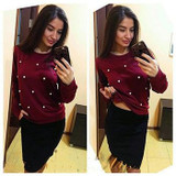 LDZHPS Sweatshirts Women fashion elegant pearls beading Coat 2017 Casual Autumn winter Outfit Long Sleeve O-Neck Pullover Top