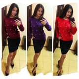 LDZHPS Sweatshirts Women fashion elegant pearls beading Coat 2017 Casual Autumn winter Outfit Long Sleeve O-Neck Pullover Top