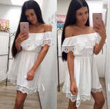 LDZHPS Fashion women Elegant Vintage sweet lace Dress stylish sexy slash neck casual slim beach Summer vestidos
