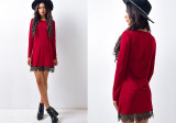 LDZHPS 2017 Autumn Women's Fashion Black Lace Patchwork dress Casual Sweet O-neck Long Sleeve Slim dress Elegant Mini Vestidos
