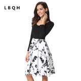 LBQH Autumn and winter new ladies fashion sexy long-sleeved brand dress high-quality cotton printed women's T-shirt dress
