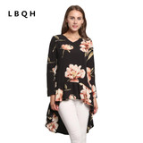 LBQH 2017 autumn The New Ms fashion Sexy Long sleeves Brands dress high quality printing Chiffon Women T-shirts Dresses