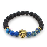 Lava Stone Onyx 2016 New Buddha Bracelets For Women Gold Lion Jewelry Black Yoga bracelet Men Mujer Pulseras bracelets bangles