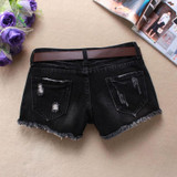 LAUWOO Women Holes Rivet Denim Shorts Dark Solid Shorts Black Jean ripped Low waist Shorts Without Belt LAUWOO Women Holes Rivet Denim Shorts Dark Solid Shorts Black Jean ripped Low waist Shorts Without Belt