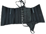 LAUWOO Black Gothic Satin Embroidery Steel corset Underbust lingerie lace up basques retro Corsets and Bustiers + Thong