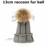LAURASHOW Children Winter Raccoon Fox Fur Hat Girls Boys Real Fur pompoms Ball Baby Beanies Cap Kids Knitted Hats