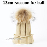 LAURASHOW Children Winter Raccoon Fox Fur Hat Girls Boys Real Fur pompoms Ball Baby Beanies Cap Kids Knitted Hats