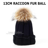 LAURASHOW Children Winter Raccoon Fox Fur Hat Girls Boys Real Fur pompoms Ball Baby Beanies Cap Kids Knitted Hats