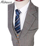 Latest Coat Pant Designs Men Suit Wool Grey Tweed Retro British Style Wedding Slim Fit Blazer Business Suits For Men 3 Piece