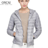 Duck Feather Solid Long Sleeve Lapel Women's Winter Parka Down Jacket Hooded Warm Female Down Coat