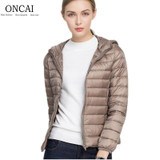 Duck Feather Solid Long Sleeve Lapel Women's Winter Parka Down Jacket Hooded Warm Female Down Coat