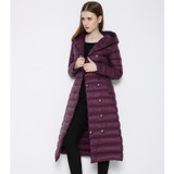 Duck Down Jacket Women Double-breasted Padded Coat Longer Plus Size Thin Slim Down Female Hooded Over Knee Jacket Down JacketXXL