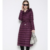 Duck Down Jacket Women Double-breasted Padded Coat Longer Plus Size Thin Slim Down Female Hooded Over Knee Jacket Down JacketXXL