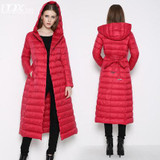 Duck Down Jacket Women Double-breasted Padded Coat Longer Plus Size Thin Slim Down Female Hooded Over Knee Jacket Down JacketXXL