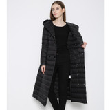 Duck Down Jacket Women Double-breasted Padded Coat Longer Plus Size Thin Slim Down Female Hooded Over Knee Jacket Down JacketXXL