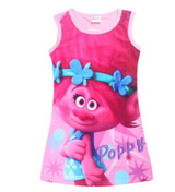 Dropshipping New Summer Carnival Costume Trolls Dress For Kids Poppy Lace Dress Baby Girls Troll clothes Children Party Dress