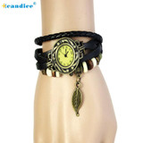 Dropship Hcandice Hot Selling Womens Bracelet Vintage Weave Wrap Quartz Leather Leaf Beads Wrist Watches Gift 1pcs Dec 9