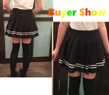 Drop ship high waist ball Denim pleated skirts Harajuku Lolita stripe a-line sailor skirt Cosplay Japanese school Skirts uniform