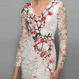 Dressv V-neck long sleeves cocktail dress sheath appliques lace knee length flowers elegant cocktail dress formal party dress
