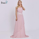 Dressv pink evening dress cheap a line sleeveless scoop neck sweep train wedding party formal appliques evening dresses