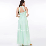 Dressv light mint a line long evening dress elegant halter neck beading pearls pleats chiffon evening dresses formal party dress