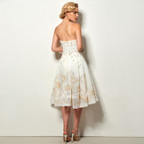 Dressv ivory flowers lace cocktail dress strapless knee length a line sleeveless short homecoming dress cocktail party dress