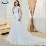 Dressv Fashionable Long Sleeves Mermaid Wedding Dresses 2017 Custom Made Lace High Neck Sheer Hollow Back Plus Size Bridal Gowns