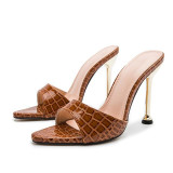 Snake Print High Heel Mules